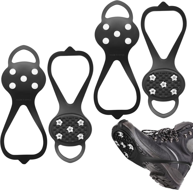 Fulushouxi 5 Spikes Crampons, 4 Pcs Ice Cleats for Shoes and Boots, Anti-Slip Ice Spikes for Shoes Women Men, Non Slip Grippers Crampons Grips for Hiking Fishing Walking Climbing Mountaineering - Image 1